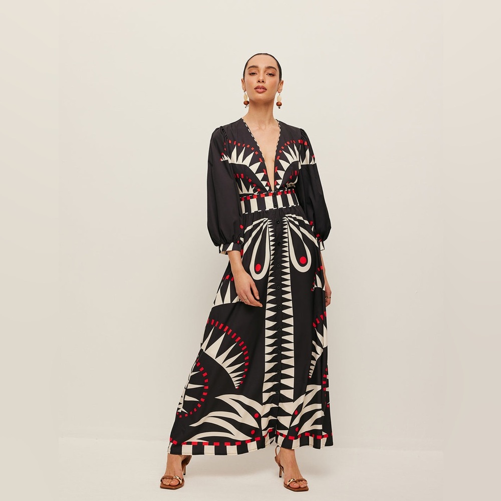 Commense Boho Print V-Neck Maxi